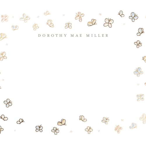 This is a medley foil stamped stationery with foil pressed by Diana Pinnell called butterflies printing on signature in 4.25x5.5