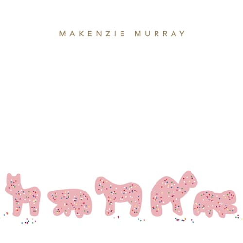 This is a pink sugar kids thank you cards notes with standard by Jennifer Postorino called animal cracker parade printing on signature in standard