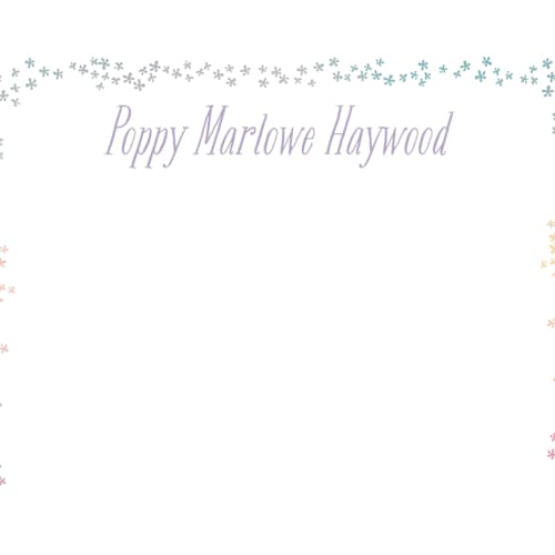 This is a purple thistle kids thank you cards notes with standard by Kate Ross called tiny flora printing on signature in standard