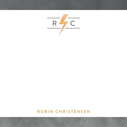 This is a cloudy day kids thank you cards notes with standard by Shirley Lin Schneider called lightning monogram printing on signature in standard