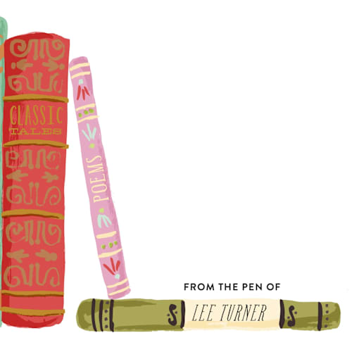 This is a sweet coral kids thank you cards notes with standard by Shiny Penny Studio called painted book spines printing on signature in standard