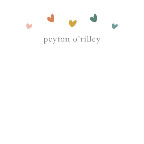 This is a rainbow kids thank you cards notes with standard by Stacey Meacham called rainbow hearts printing on signature in standard