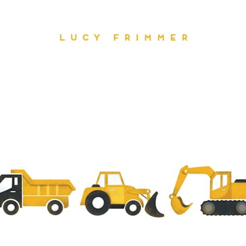 This is a sunshine kids thank you cards notes with standard by Snow and Ivy called big truck parade printing on signature in standard