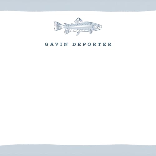 This is a river personalized stationery thank you cards with standard by Erin German called fishy printing on signature in 4.25x5.5