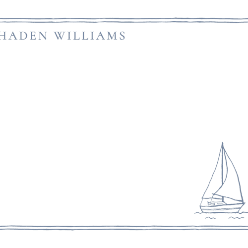 This is a coast personalized stationery thank you cards with standard by Cass Loh called sailboat printing on signature in 4.25x5.5