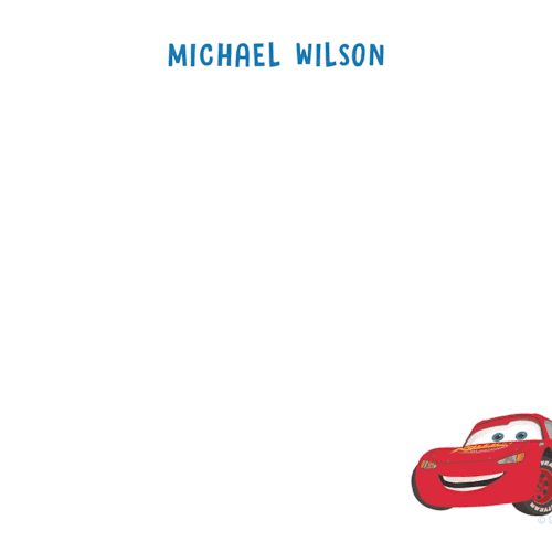 This is a pond personalized stationery thank you cards with standard by Creo Study called disney and pixar's race car wish printing on signature in 4.25x5.5