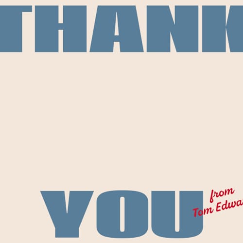 This is a denim personalized stationery thank you cards with standard by Claudia Orengo called retro bold printing on signature in 4.25x5.5