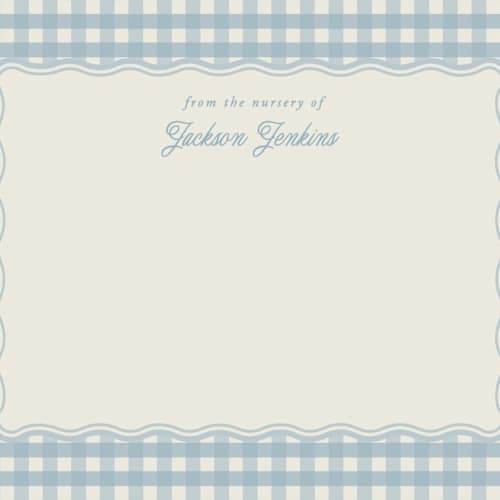 This is a pond personalized stationery thank you cards with standard by Brianne Larsen called scalloped gingham printing on signature in 4.25x5.5