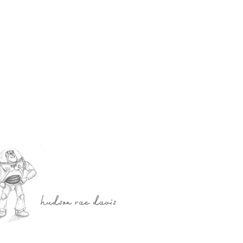 This is a silk personalized stationery thank you cards with standard by Anna Black called pixar's buzz in pencil printing on signature in 4.25x5.5