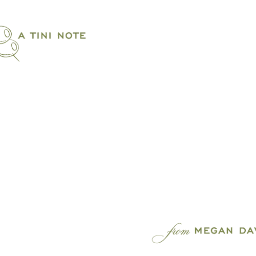 This is a olive personalized stationery thank you cards with standard by Megan Davis called dirty martini printing on signature in 4.25x5.5