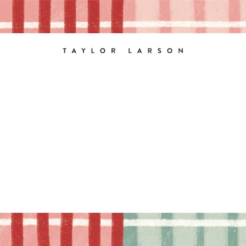 This is a poinsettia personalized stationery thank you cards with standard by Emily Sabol Goss called drawn plaid printing on signature in 4.25x5.5