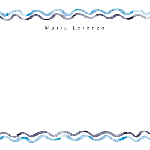 This is a ocean personalized stationery thank you cards with standard by Cass Loh called watercolor wavy border printing on signature in 4.25x5.5