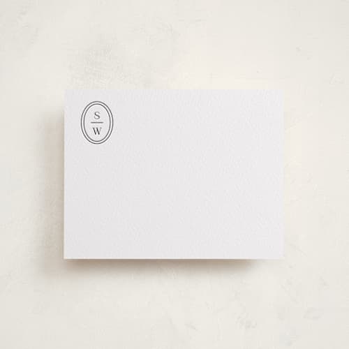 This is a soft black personalized stationery thank you cards with letterpress by Meagan Christensen called cosmopolitan printing on white cotton in standard
