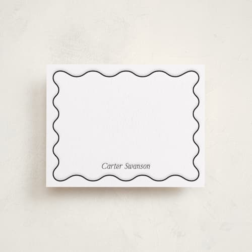 This is a soft black personalized stationery thank you cards with letterpress by Jackie Crawford called fun. printing on white cotton in standard