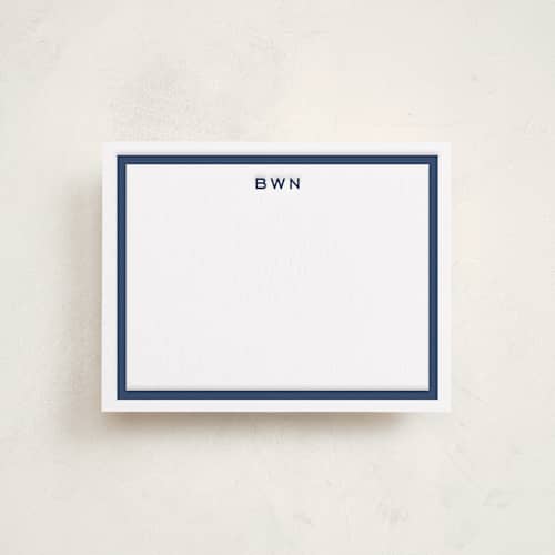This is a blueberry personalized stationery thank you cards with letterpress by Megan Davis called tailor printing on white cotton in standard