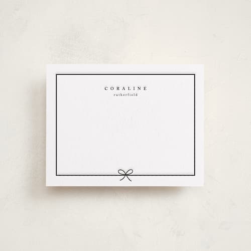 This is a soft black personalized stationery thank you cards with letterpress by chocomocacino called carina printing on white cotton in standard