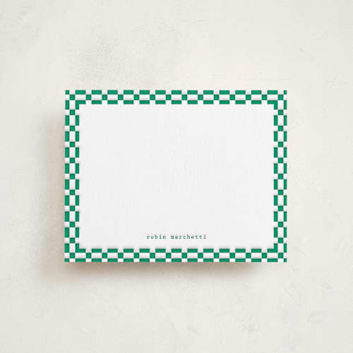 This is a emerald personalized stationery thank you cards with letterpress by Julie Murray called swiss printing on white cotton in standard