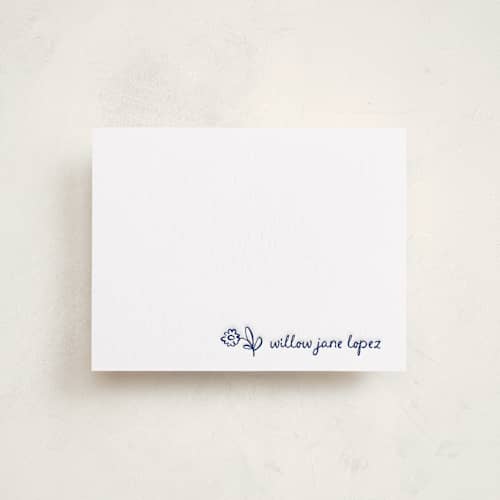 This is a lapis personalized stationery thank you cards with letterpress by Kelly Watkins called little wildflower printing on white cotton in standard