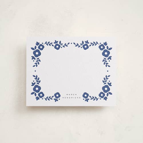 This is a lapis personalized stationery thank you cards with letterpress by Emily Sabol Goss called floral edge printing on white cotton in standard