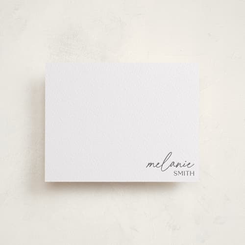 This is a graphite personalized stationery thank you cards with letterpress by Curated Ink called letterpress name printing on white cotton in standard