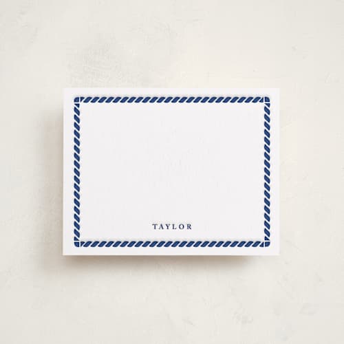 This is a lapis personalized stationery thank you cards with letterpress by mo kelley called rope border printing on white cotton in standard
