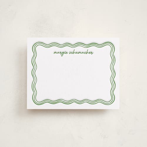 This is a fern personalized stationery thank you cards with letterpress by Erin German called wavy frame printing on white cotton in standard