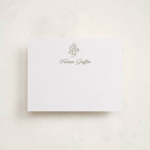 This is a peony personalized stationery thank you cards with letterpress by Susan Zinader called sketched foliage printing on white cotton in standard
