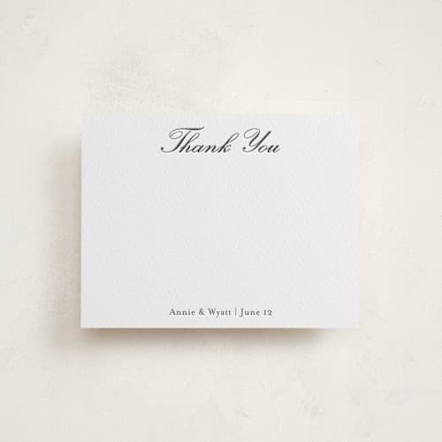 This is a soft black personalized stationery thank you cards with letterpress by Ani Somi called finely printing on white cotton in standard