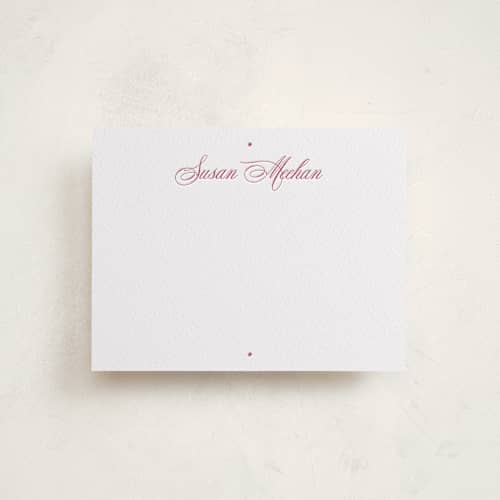 This is a azalea personalized stationery thank you cards with letterpress by Blustery August called delicate printing on white cotton in standard