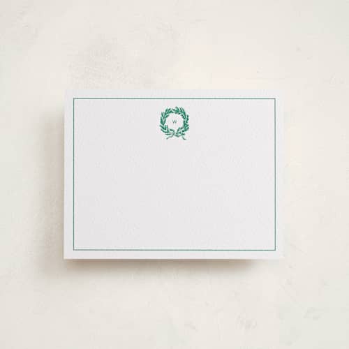 This is a evergreen personalized stationery thank you cards with letterpress by Amy Kross called bristol printing on white cotton in standard