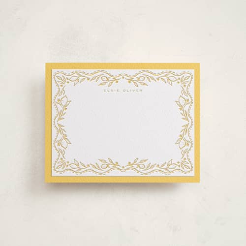 This is a lemon personalized stationery thank you cards with letterpress by Nicoletta Savod called lemonade printing on white cotton in standard