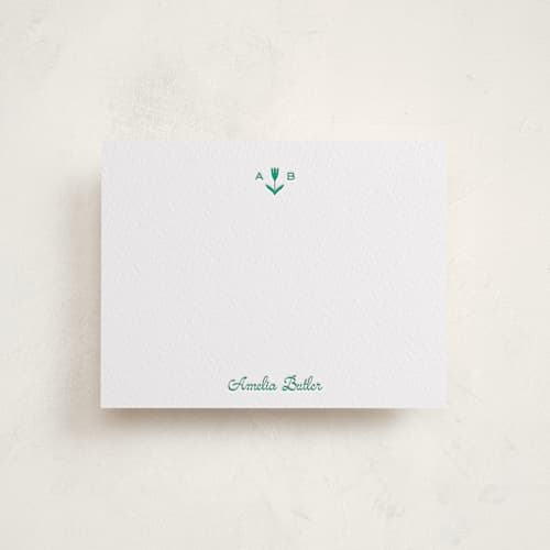 This is a emerald personalized stationery thank you cards with letterpress by Ani Somi called malibu printing on white cotton in standard