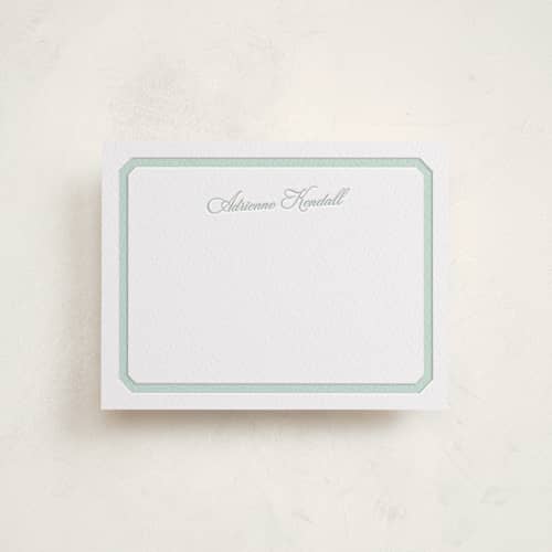 This is a lichen personalized stationery thank you cards with letterpress by Blustery August called bevel printing on white cotton in standard