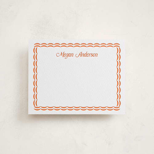 This is a grapefruit personalized stationery thank you cards with letterpress by Cass Loh called curve border printing on white cotton in standard