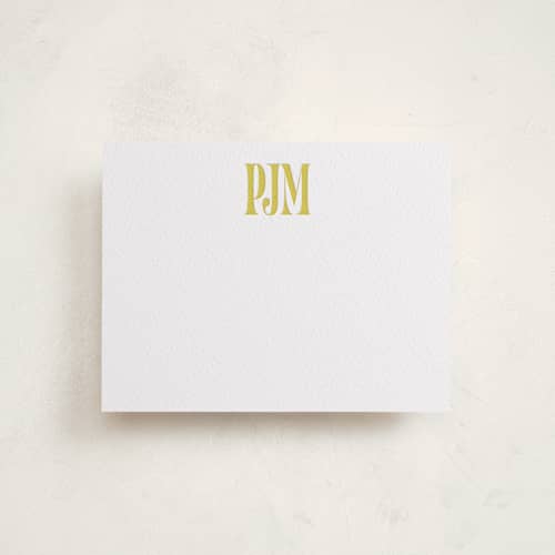 This is a chartreuse personalized stationery thank you cards with letterpress by Kercia Jane called closely set printing on white cotton in standard