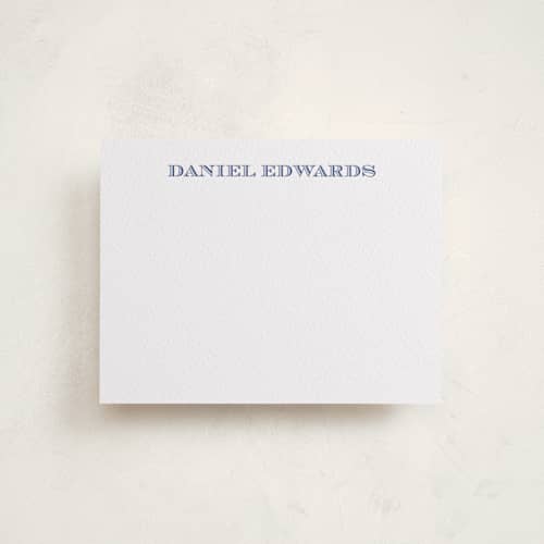 This is a lapis personalized stationery thank you cards with letterpress by Angela Garrick called classical printing on white cotton in standard