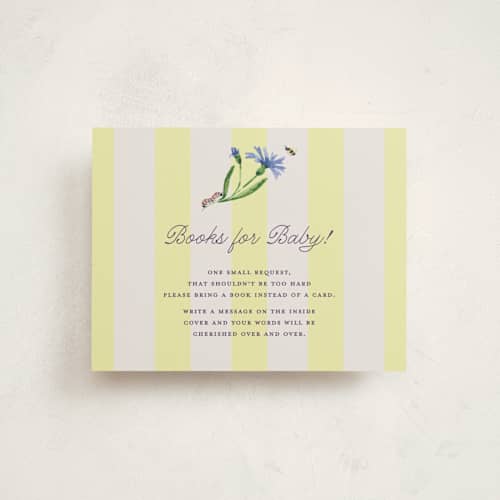 This is a citrus baby shower insert cards with standard by Pati Cascino called blooming garden printing on signature in standard