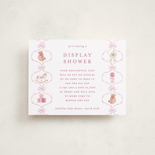 This is a sakura baby shower insert cards with standard by Sarah Knight called tied with a bow printing on signature in standard