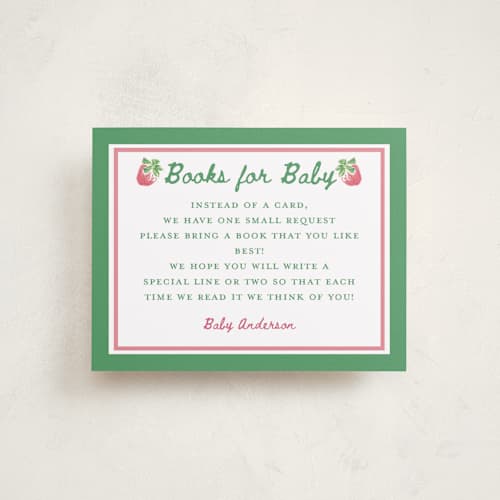 This is a strawberry baby shower insert cards with standard by Holton Art and Design called someone berry special printing on signature in standard