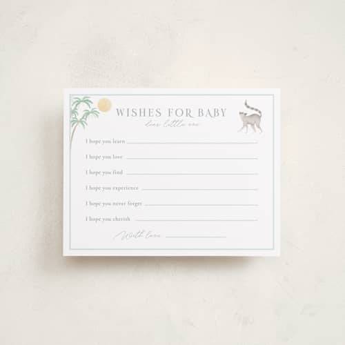 This is a sky blue baby shower insert cards with standard by Sabrin Deirani called africa printing on signature in standard