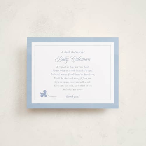 This is a sky baby shower insert cards with standard by Melinda Denison called simply classic printing on signature in standard
