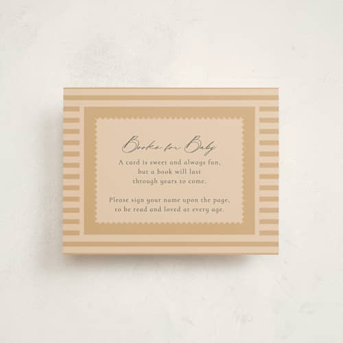 This is a mint baby shower insert cards with standard by Melissa Johnson called meadow friends printing on signature in standard