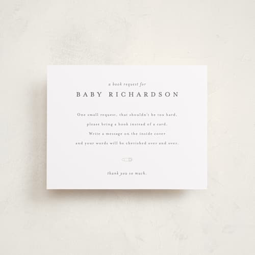 This is a baby powder baby shower insert cards with standard by Minted called classic book request printing on signature in standard