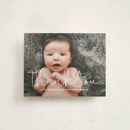 This is a blossom baby thank you cards with standard by Up Up Creative called signature printing on signature in standard