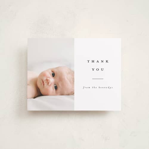 This is a ebony baby thank you cards with standard by Brianne Larsen called the introduction printing on signature in standard