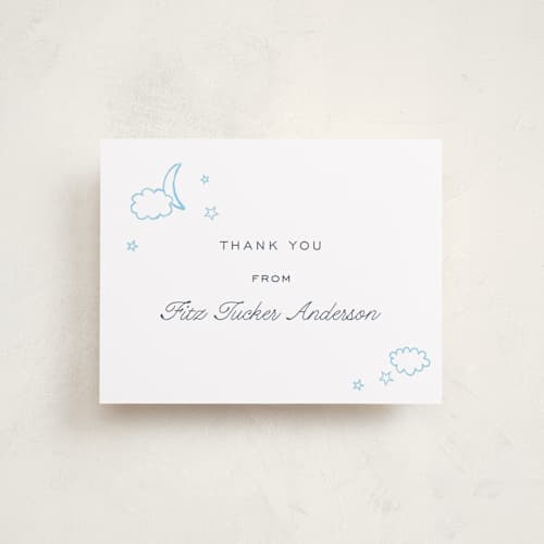 This is a lake baby thank you cards with standard by Megan Davis called luna printing on signature in standard