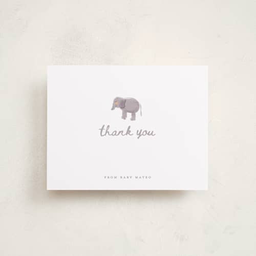 This is a milk baby thank you cards with standard by Gwen Bedat called baby safari printing on signature in standard