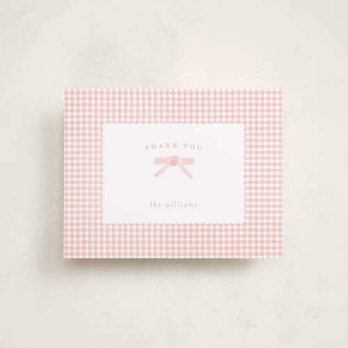 This is a blush baby thank you cards with standard by Claudia Orengo called preppy fabric printing on signature in standard