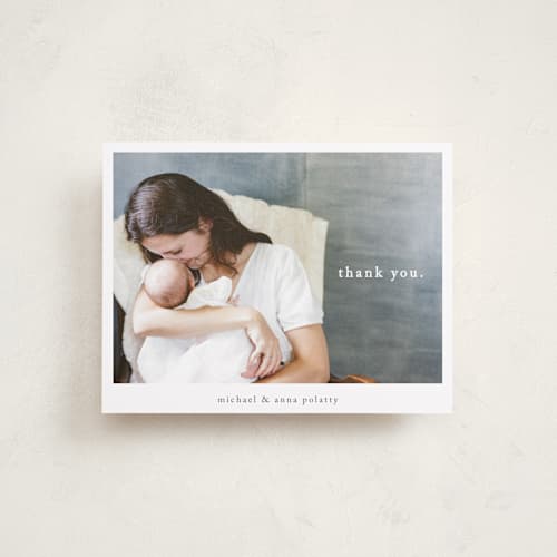 This is a midnight baby thank you cards with standard by Faith Dorn called simple type printing on signature in standard