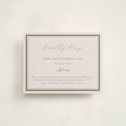 This is a lavender reception cards with standard by Adelyn T. called garden printing on signature in standard